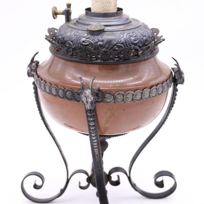 Ornate Rams Head No. 4 B&H Radiant Antique Kerosene Burner Lamp