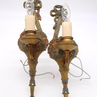 Pair of Art Nouveau Candlestick Style Wall Sconce Lights