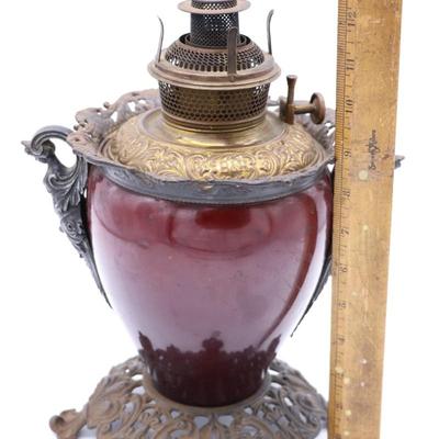 B&H Antique Kerosene Lamp in Art Nouveau Style Circa 1890s