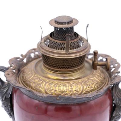 B&H Antique Kerosene Lamp in Art Nouveau Style Circa 1890s