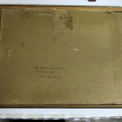 Lot 437:  Antique Wood Church Kneeler and Etching, St. John's Episcopal Church, St. Cloud, MN