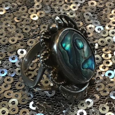 Vintage Abalone 925 Silver Ring