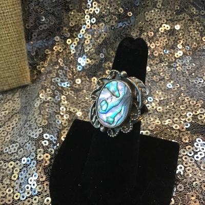 Vintage Abalone 925 Silver Ring