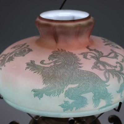 Antique Asian Chinese Lion or Dragon Kerosene Lamp Shade