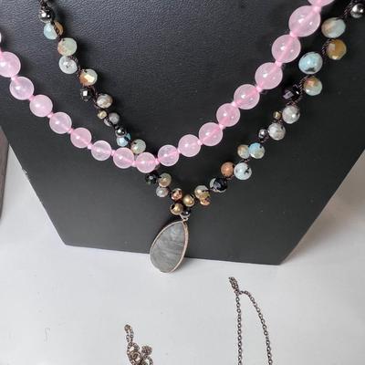 Watches, Vintage jewelry, cigar box. semi precious bead necklaces