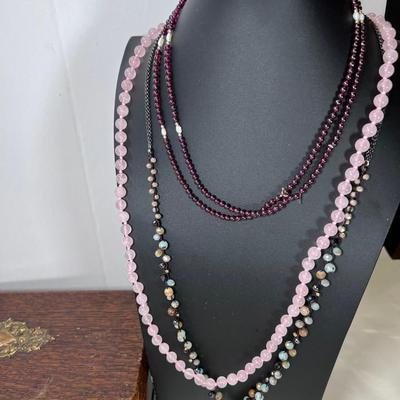 Watches, Vintage jewelry, cigar box. semi precious bead necklaces