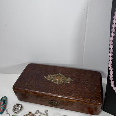 Watches, Vintage jewelry, cigar box. semi precious bead necklaces
