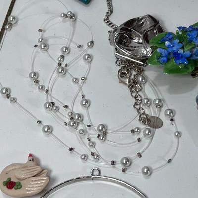 Watches, Vintage jewelry, cigar box. semi precious bead necklaces