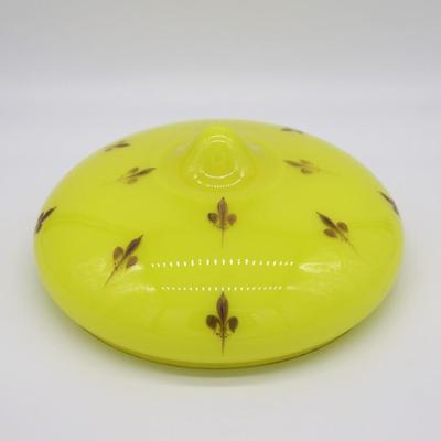 Antique Fleur de Lis Gold and Yellow Glass Domed Lamp Shade