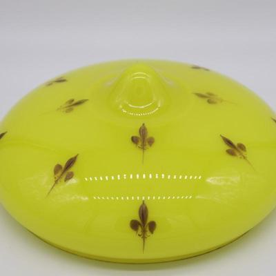 Antique Fleur de Lis Gold and Yellow Glass Domed Lamp Shade