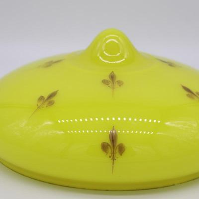 Antique Fleur de Lis Gold and Yellow Glass Domed Lamp Shade