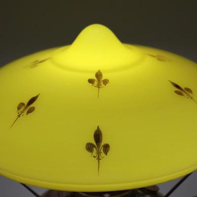 Antique Fleur de Lis Gold and Yellow Glass Domed Lamp Shade