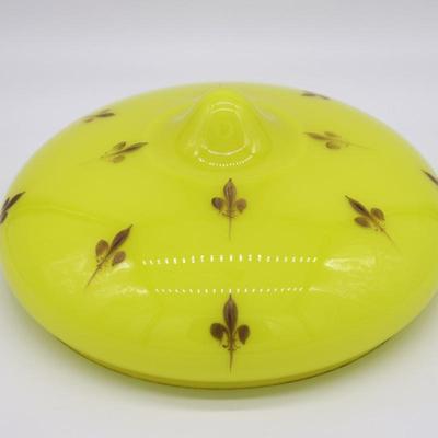 Antique Fleur de Lis Gold and Yellow Glass Domed Lamp Shade