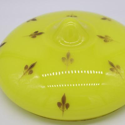Antique Fleur de Lis Gold and Yellow Glass Domed Lamp Shade