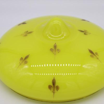 Antique Fleur de Lis Gold and Yellow Glass Domed Lamp Shade