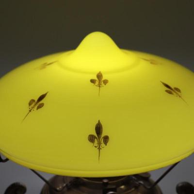 Antique Fleur de Lis Gold and Yellow Glass Domed Lamp Shade