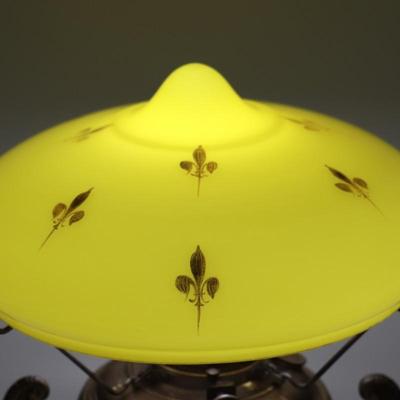 Antique Fleur de Lis Gold and Yellow Glass Domed Lamp Shade