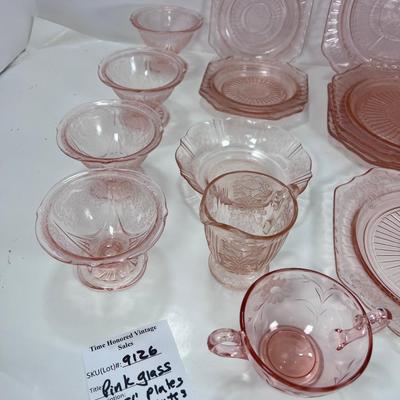 Pink Depressionware glass Plates