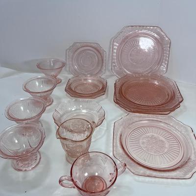 Pink Depressionware glass Plates