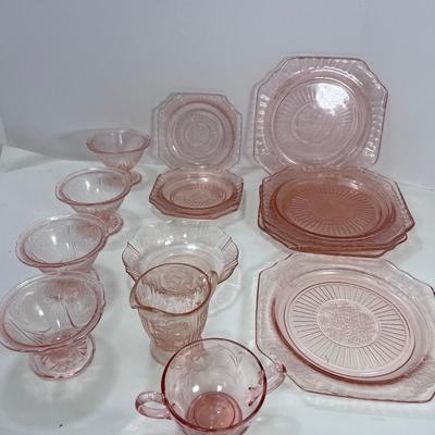 Pink Depressionware glass Plates