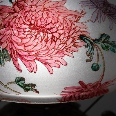 Beautiful Antique Painted Floral White Glass Domed Lamp Shade