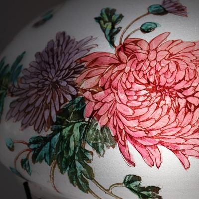 Beautiful Antique Painted Floral White Glass Domed Lamp Shade