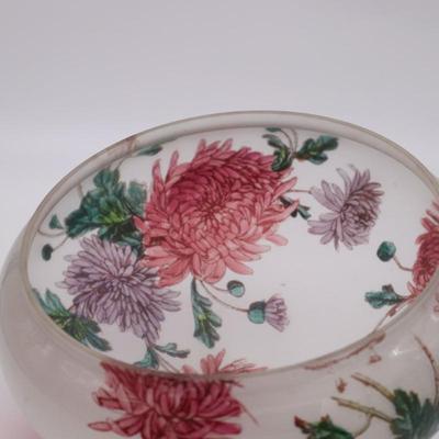 Beautiful Antique Painted Floral White Glass Domed Lamp Shade