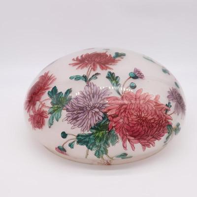 Beautiful Antique Painted Floral White Glass Domed Lamp Shade