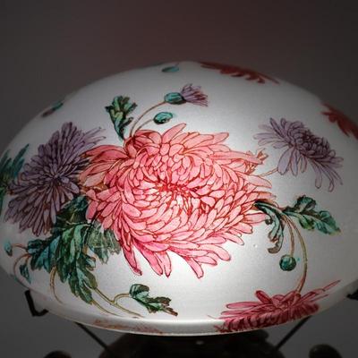 Beautiful Antique Painted Floral White Glass Domed Lamp Shade