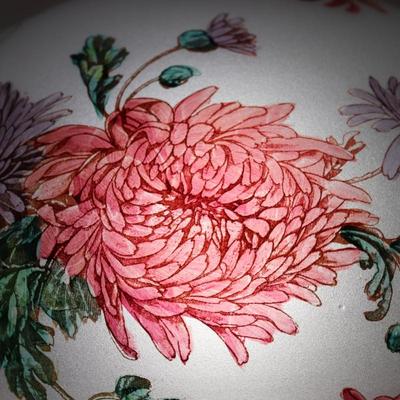 Beautiful Antique Painted Floral White Glass Domed Lamp Shade