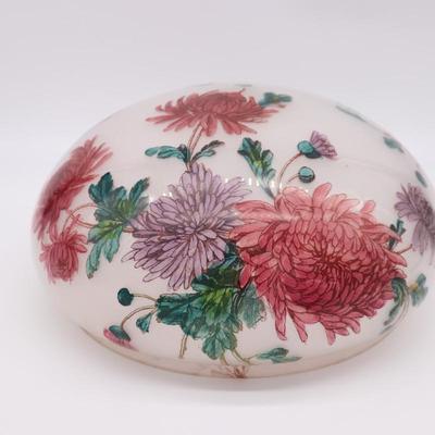 Beautiful Antique Painted Floral White Glass Domed Lamp Shade