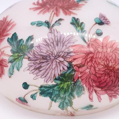 Beautiful Antique Painted Floral White Glass Domed Lamp Shade