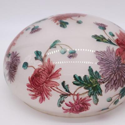 Beautiful Antique Painted Floral White Glass Domed Lamp Shade