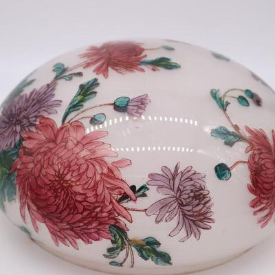 Beautiful Antique Painted Floral White Glass Domed Lamp Shade