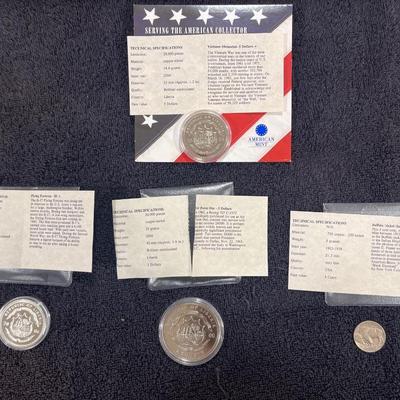 3 Liberia 5 Dollar Coins and 1 Buffalo Nickel