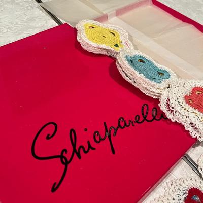 Schiaparelli box fill with crocheted squares coasters