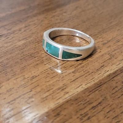 177: Inlay Turquoise and Sterling Silver Ring