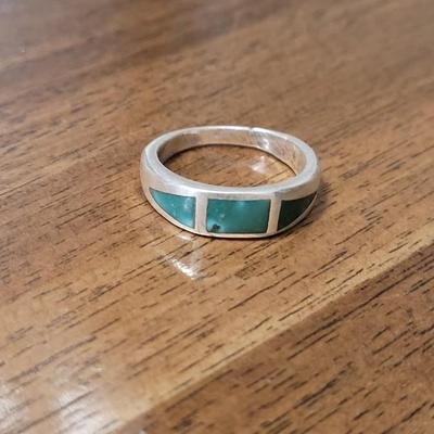 177: Inlay Turquoise and Sterling Silver Ring