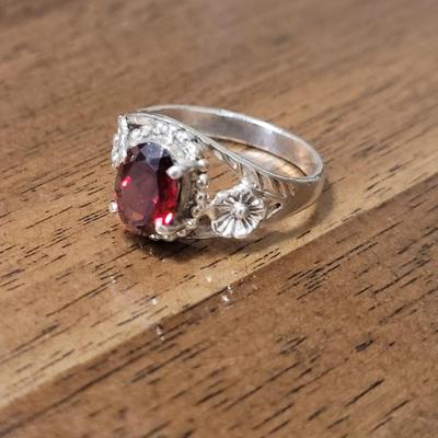 183: Ruby and Sterling Silver Ring