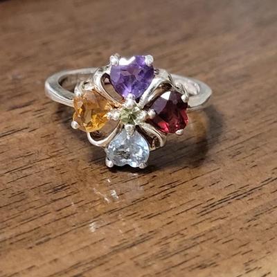 #185: Sterling Silver Ruby, Citrine, Amethyst, and Aqua Marine Ring