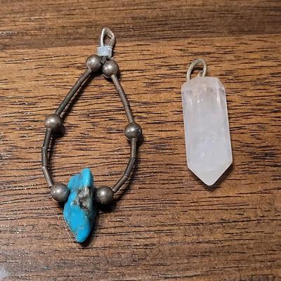 #204: Native American Sterling & Turquoise Pendant and Rose Quartz Pendant