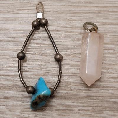 #204: Native American Sterling & Turquoise Pendant and Rose Quartz Pendant