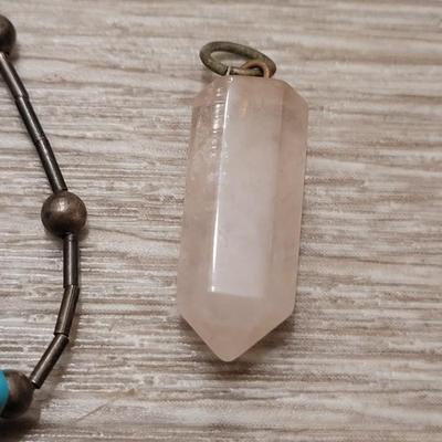 #204: Native American Sterling & Turquoise Pendant and Rose Quartz Pendant