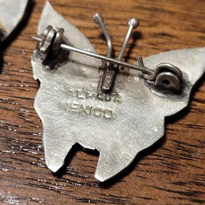 #205: Alpaca Silver and Shell Butterfly Brooches