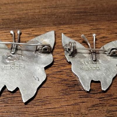 #205: Alpaca Silver and Shell Butterfly Brooches
