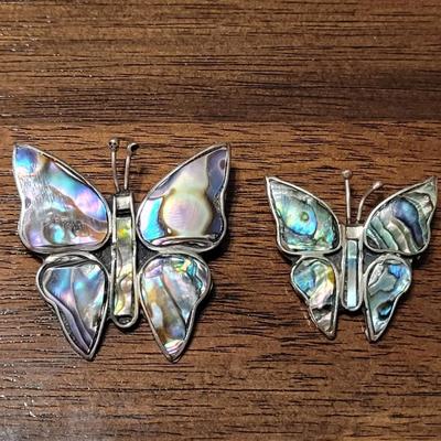 #205: Alpaca Silver and Shell Butterfly Brooches