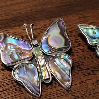 #205: Alpaca Silver and Shell Butterfly Brooches