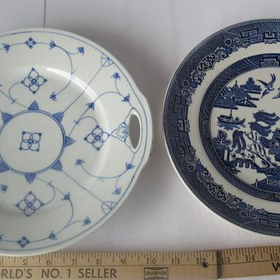 Lot 452:  Blue Willow Plate and Fancy Handled Blue/White Tray