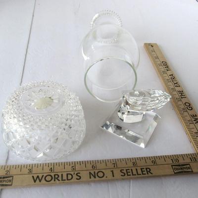 Lot 458:  Lot of Glass: Bohemia Bowl, Chimney, Crystal Ball or Marble Holder