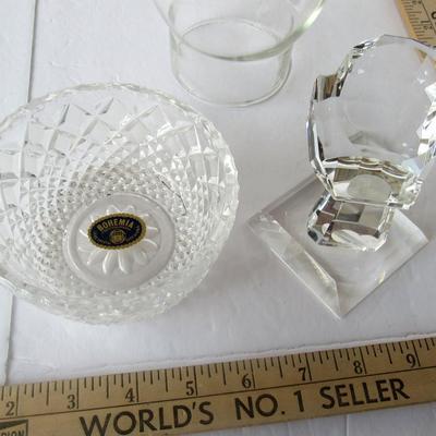 Lot 458:  Lot of Glass: Bohemia Bowl, Chimney, Crystal Ball or Marble Holder